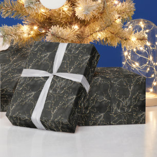 Papel De Presente Luzes Douradas Pretas Bokeh Natal Feriado