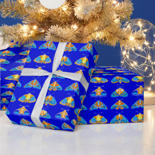 Papel De Presente Luzes em azul escuro, laranja e turquesa