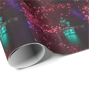 Papel De Presente Luzes Festivas e Árvores Lindas