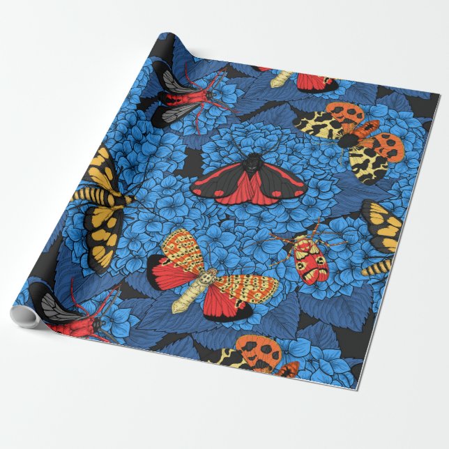 Papel De Presente Luzes sobre hidrangea azul (Desenrolado)
