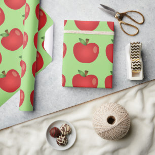 Papel De Presente Maçã de Desenho Animado Vermelha Sobre Verde