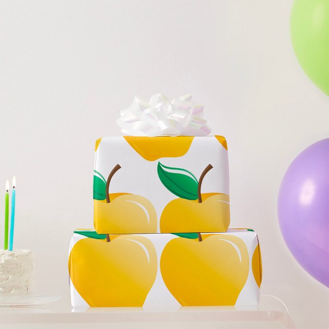 Papel De Presente Maçã Dourada Fruta Amarela Brilhante (Criador carregado)