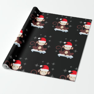 Papel De Presente Macaco bonito na neve, feliz Natal