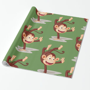 Papel De Presente Macaco Brincalhão Fazendo um Pino Animal Fofo