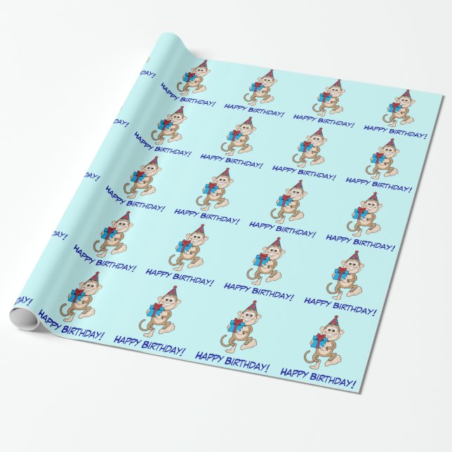 Papel De Presente Macaco com feliz aniversario atual! (Desenrolado)