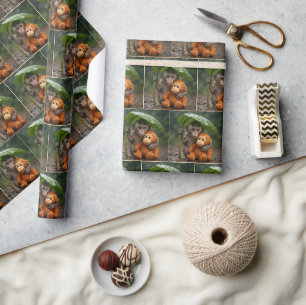 Papel De Presente Macaco com um Orangotango Estofado