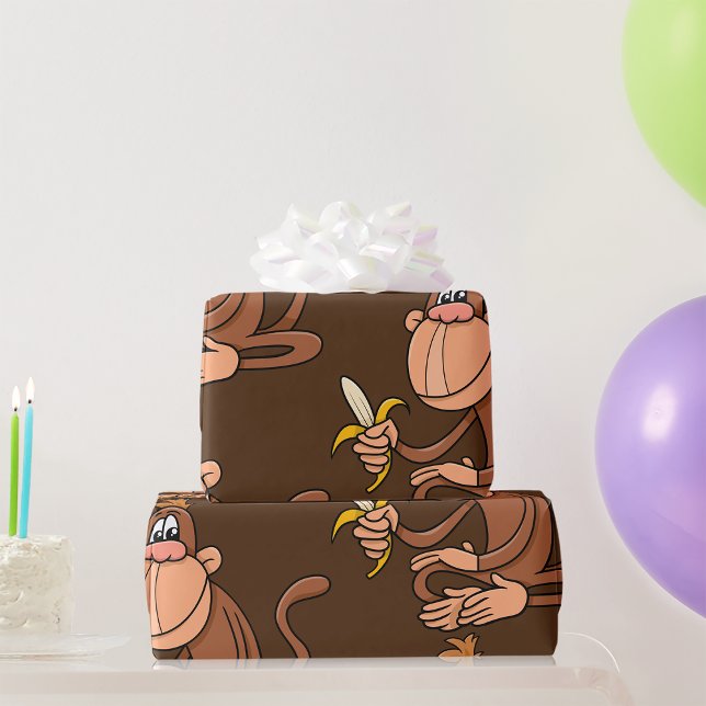 Papel De Presente Macaco de desenho animado fofo com banana animal e (Criador carregado)