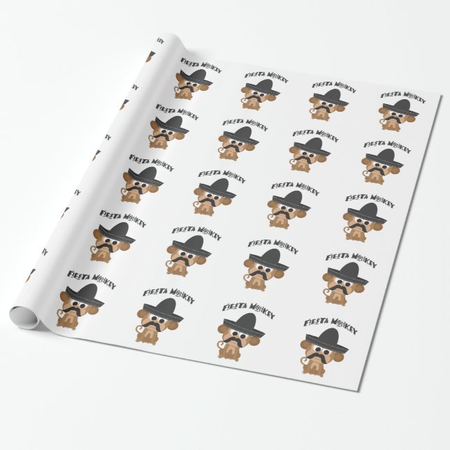 Papel De Presente Macaco de Festa com Bigode e Sombrero Mexicano (Desenrolado)