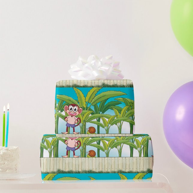 Papel De Presente Macaco e Caracol em Cena de Selva Tropical (Criador carregado)