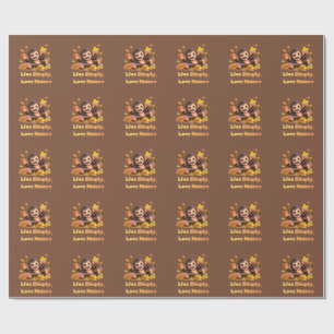 Papel De Presente Macaco Fofo Feliz Brincando em Folhas de Outono Ca