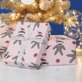 Papel De Presente Macaco-Meia Com Feriados De Natal Rosa De Santa Ha