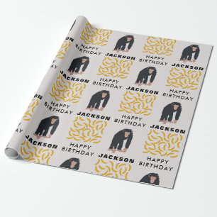 Papel De Presente Macaco Personalizado Chimpanzee & Banana Aniversár