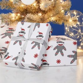 Papel De Presente Macaco Sock Vestindo as Férias de Natal do Papai N
