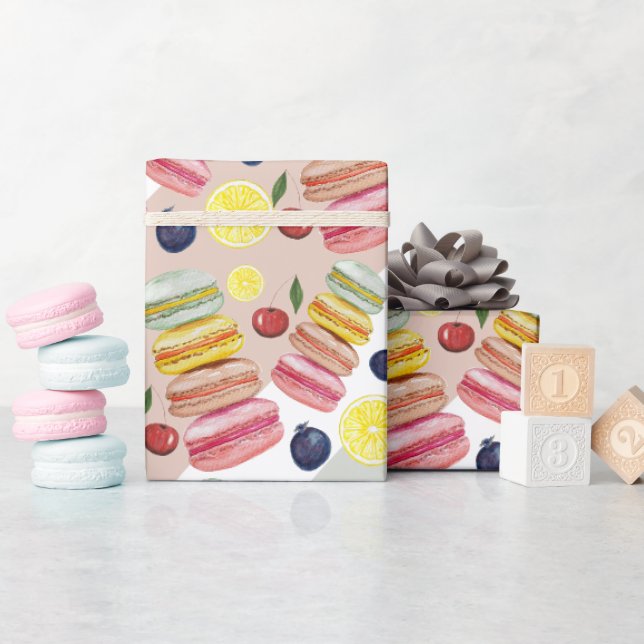 Papel De Presente Macarons Franceses Aquarela Pintado à Mão (Chá de bebê)