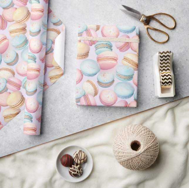 Papel De Presente Macarons Rosa Azul Amarelo Aniversário   (Artesanato)