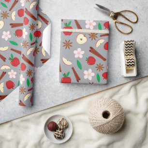 Papel De Presente Maçãs, Estrelada, Canela, Flores, Ação de Graças