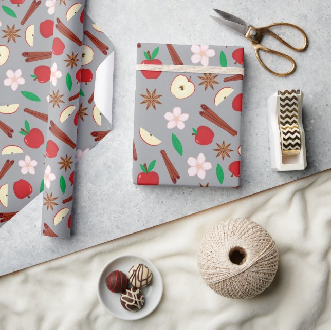 Papel De Presente Maçãs, Estrelada, Canela, Flores, Ação de Graças (Artesanato)