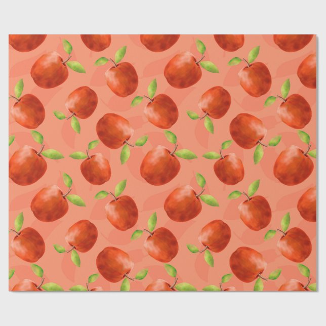 Papel De Presente Maçãs vermelhas num fundo laranja (Aberto)
