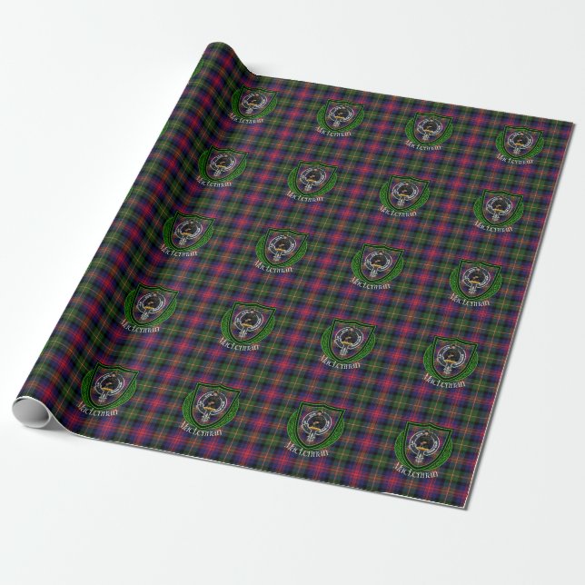 Papel De Presente MacLennan Scottish Clan Tartan & Crest (Desenrolado)