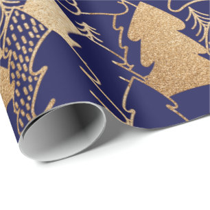 Papel De Presente Madeira do brilho do rico do ouro do azul de