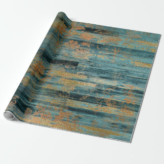 Papel De Presente Madeira Dourada, floral e russa azul