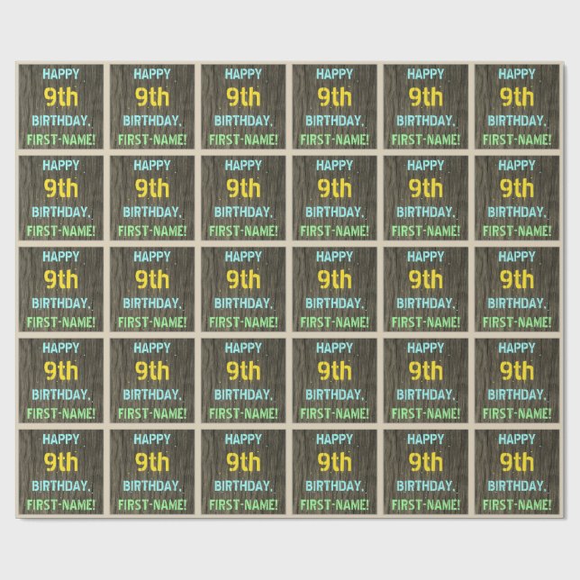 Papel De Presente Madeira Falsa, Olhar para Texto Pintado, 9º Aniver (Aberto)