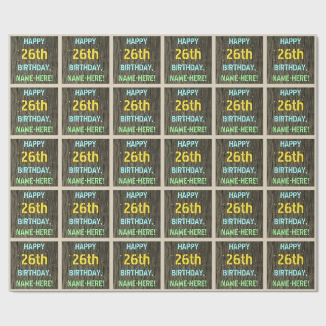 Papel De Presente Madeira Faux, aparência de texto pintado, 26º aniv (Aberto)