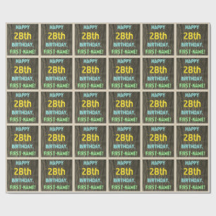 Papel De Presente Madeira Faux, aparência de texto pintado, 28º aniv