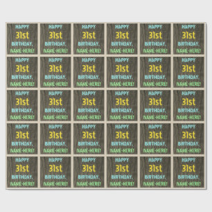 Papel De Presente Madeira Faux, aparência de texto pintado, 31º an