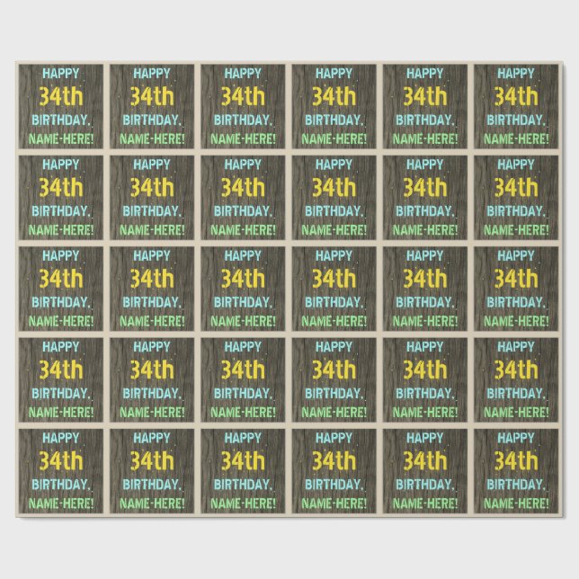 Papel De Presente Madeira Faux, aparência de texto pintado, 34º aniv (Aberto)