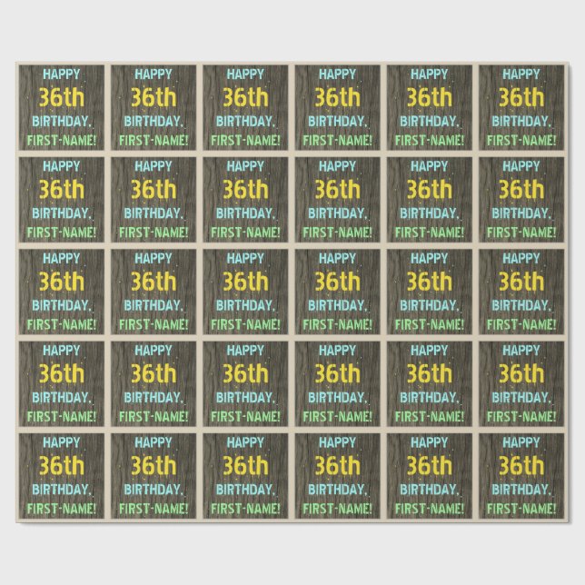 Papel De Presente Madeira Faux, aparência de texto pintado, 36º aniv (Aberto)