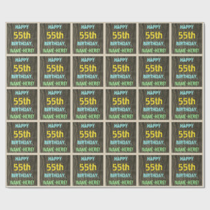 Papel De Presente Madeira Faux, aparência de texto pintado, 55º aniv