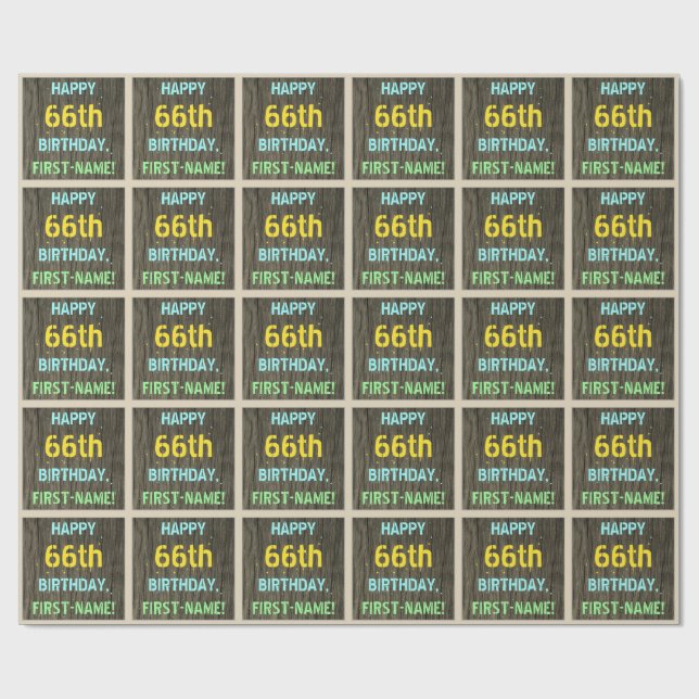 Papel De Presente Madeira Faux, aparência de texto pintado, 66º aniv (Aberto)