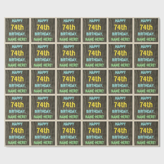 Papel De Presente Madeira Faux, aparência de texto pintado, 74.o ani (Aberto)