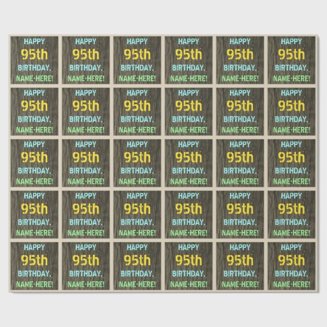 Papel De Presente Madeira Faux, aparência de texto pintado, 95º aniv (Aberto)