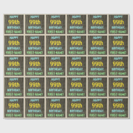 Papel De Presente Madeira Faux, Olhar para texto pintado, 99º Aniver