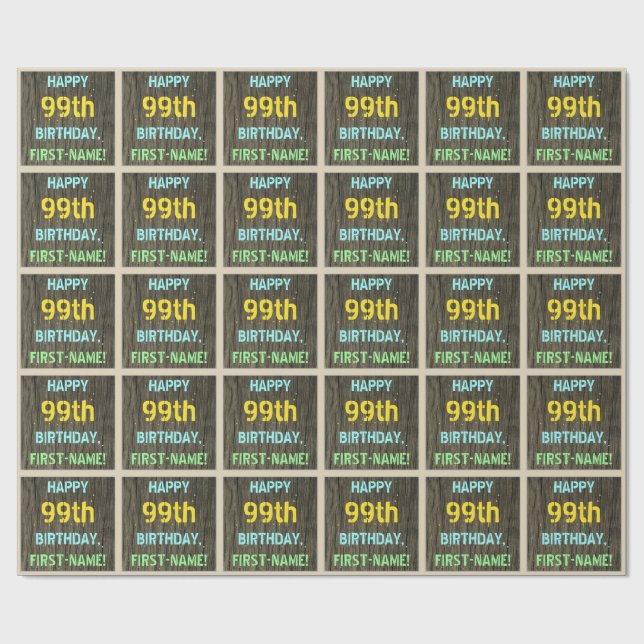 Papel De Presente Madeira Faux, Olhar para texto pintado, 99º Aniver (Aberto)