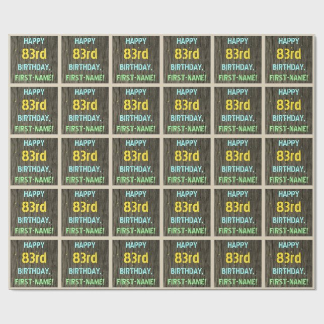 Papel De Presente Madeira Faux, Olhar Texto Pintado, 83º Aniversário (Aberto)