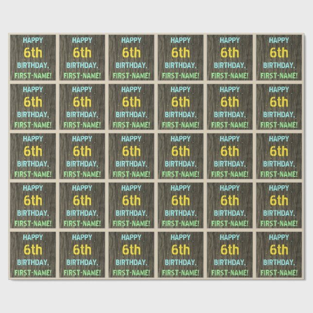 Papel De Presente Madeira Faux, Olhar Texto Pintado, Aniversário 6 + (Aberto)