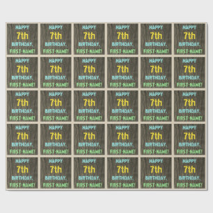 Papel De Presente Madeira Faux, Olhar Texto Pintado, Aniversário 7 +