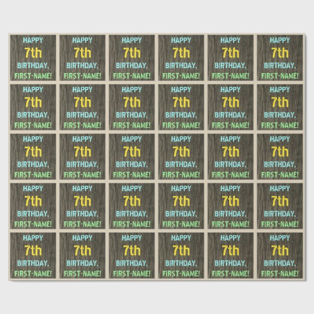 Papel De Presente Madeira Faux, Olhar Texto Pintado, Aniversário 7 + (Aberto)