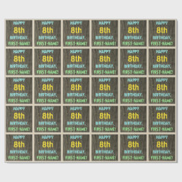 Papel De Presente Madeira Faux, Pintada Texto, 8º Aniversário + Nome