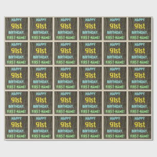 Papel De Presente Madeira Faux, Vista de Texto Pintado, Aniversário