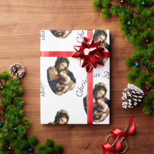 Papel De Presente Madona com Menino Jesus Branco Personalizável