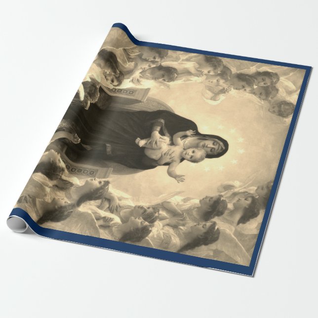 Papel De Presente MADONNA E CRIANÇAS NATAL GIFT WRAP Bouguereau (Desenrolado)
