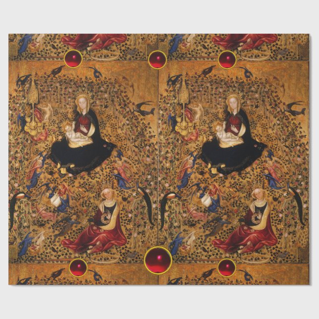 PAPEL DE PRESENTE MADONNA E FILHO DE ROSA BOWER COM ANJOS (Aberto)