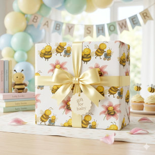Papel De Presente Mãe Abelha e Abelhinha Fofa 