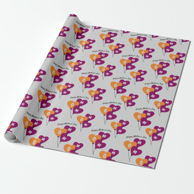Papel De Presente Mãe Balões Corações Feliz Dia das Mães (Desenrolado)