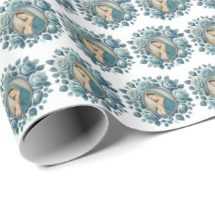 Papel De Presente Mãe católica Mary Rosas azuis