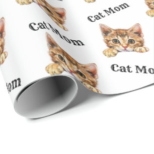 Papel De Presente Mãe de Gato Espiando Cheetoh Padrão Repetitivo